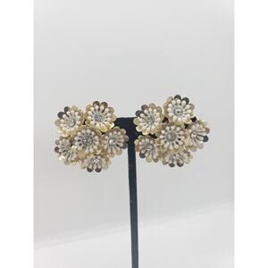 Vintage RARE Coro Clip-On Earrings White Daisy Cluster Rhinestone Center